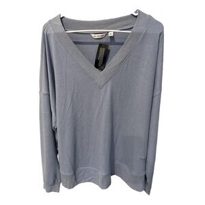 Peace Love World Comfy V-Neck Top with Embroidered Affirmation XL